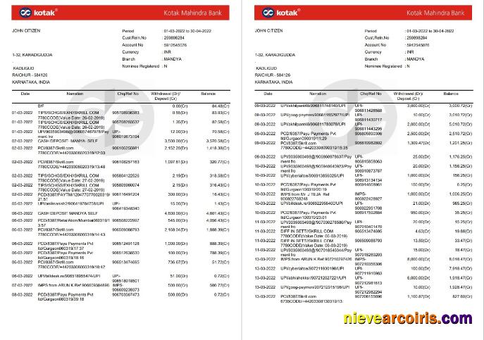 India Kotak Mahindra bank statement 7 pages